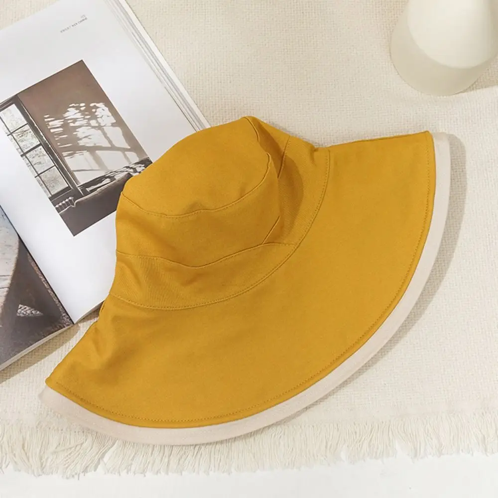 

Broad-edged Double-sided Wear Fisherman's Hat Soft Versatile Women Sun Hat Foldable Removable Windproof Rope Women Sun Cap