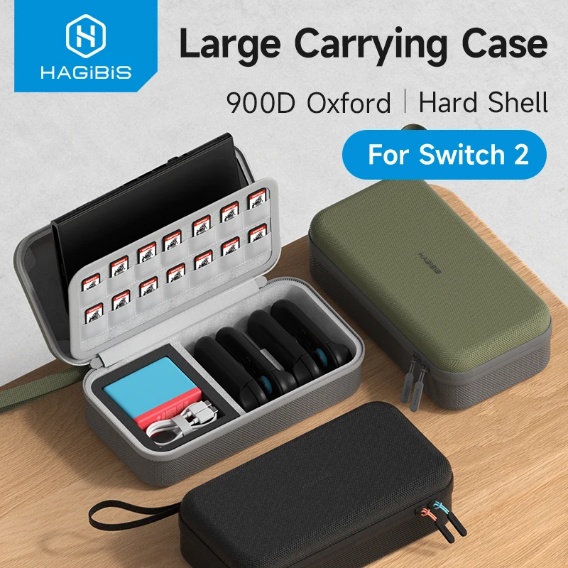 Hagibis Portable Carrying Case for Switch 2 Large Travel Pouch Bag for NS Accessories Charger/Cable/Dock With 14 Game Cartridges