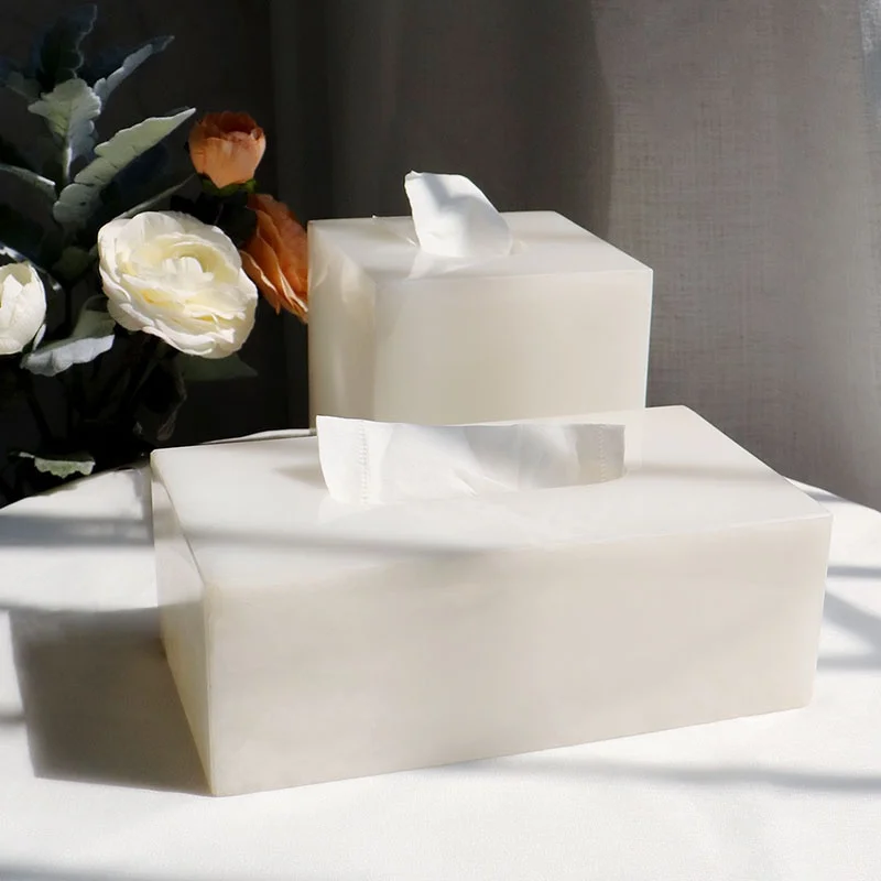 White Jade Agate Marble Tissue Box Natural Stone Home Living Room Creative Modern Simple Luxury Bathroom Set