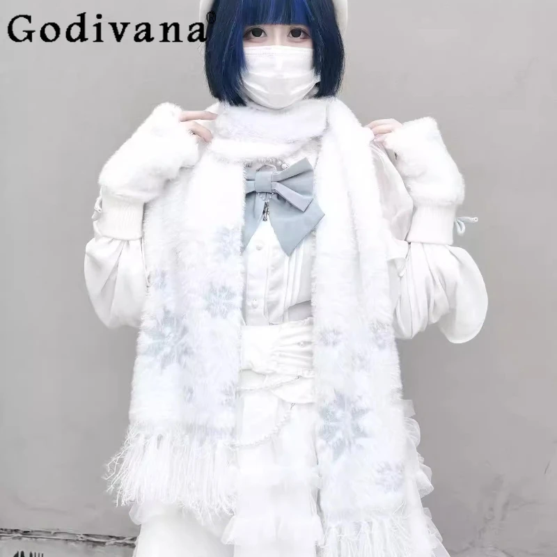 

Оригинальные японские плюшевые теплые шарфы массового производства для рождественской вечеринки, милый шарф из искусственного норкового меха Лолиты для девочек, женский теплый шарф