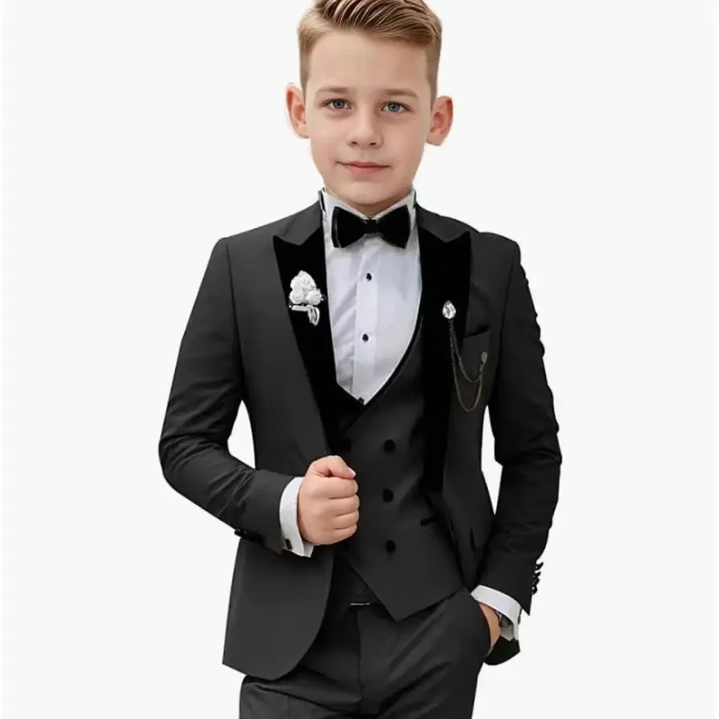 

Boys' Black Formal Suit Set Long-Sleeved Formal and Luxurious Suit Set Birthday Party and Formal Ceremony Suit Set for Dinner