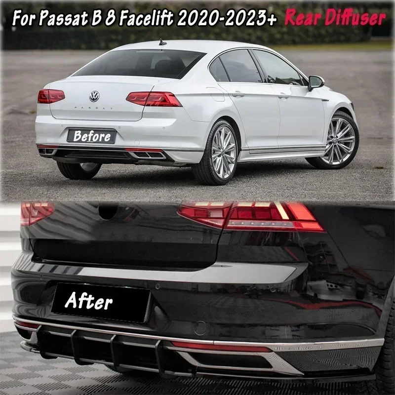 For VW Passat B8 Facelift B8.5 2020-2023 Maxton Style Rear Bumper Diffuser Shark Fins Lip Body Kit Rear Bumper Spoiler Splitter