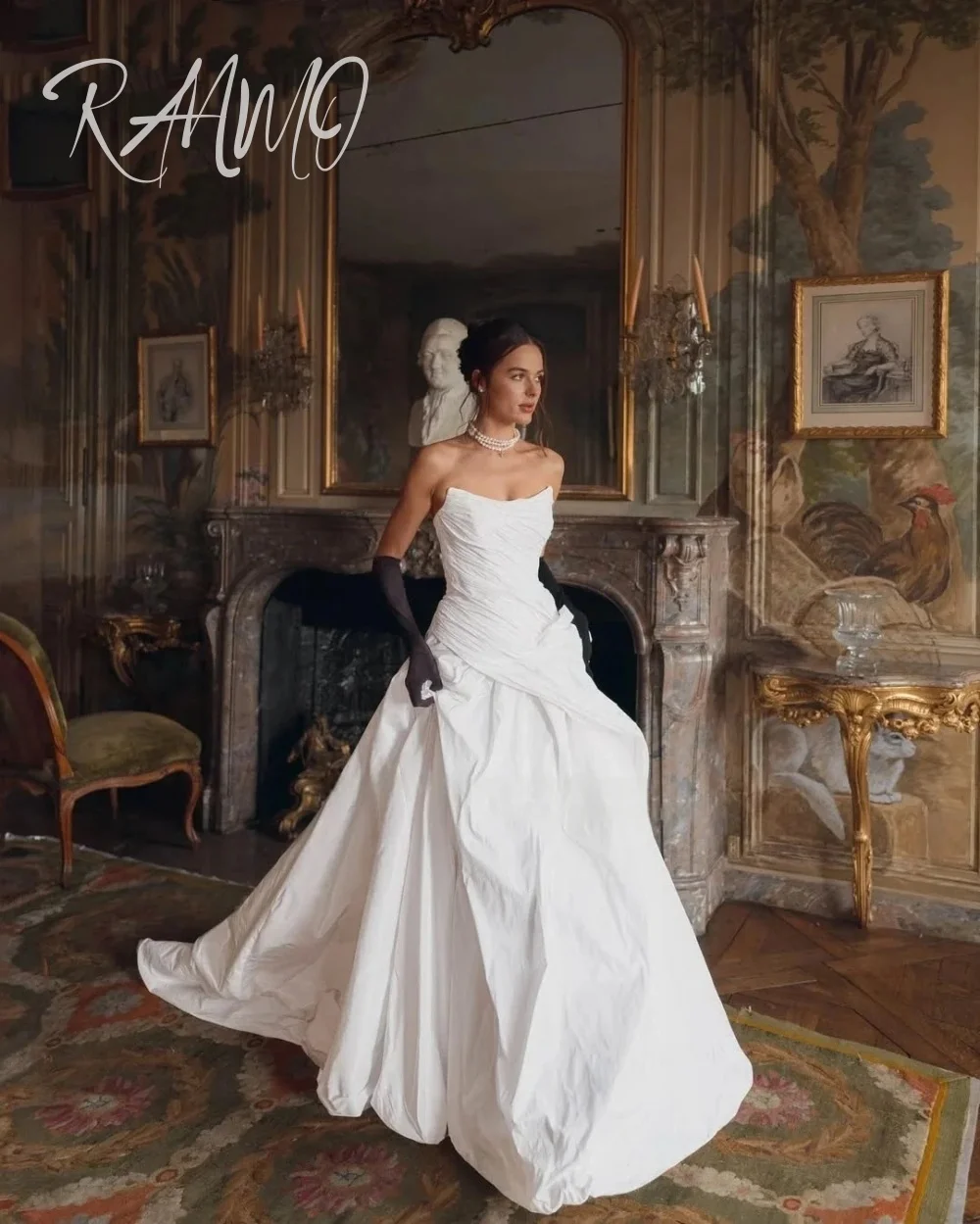Ranmo Элегантное плиссированное атласное свадебное платье без бретелек с пышной юбкой, длинное свадебное платье по индивидуальному заказу, Vestido De Novia, со шлейфом 2025