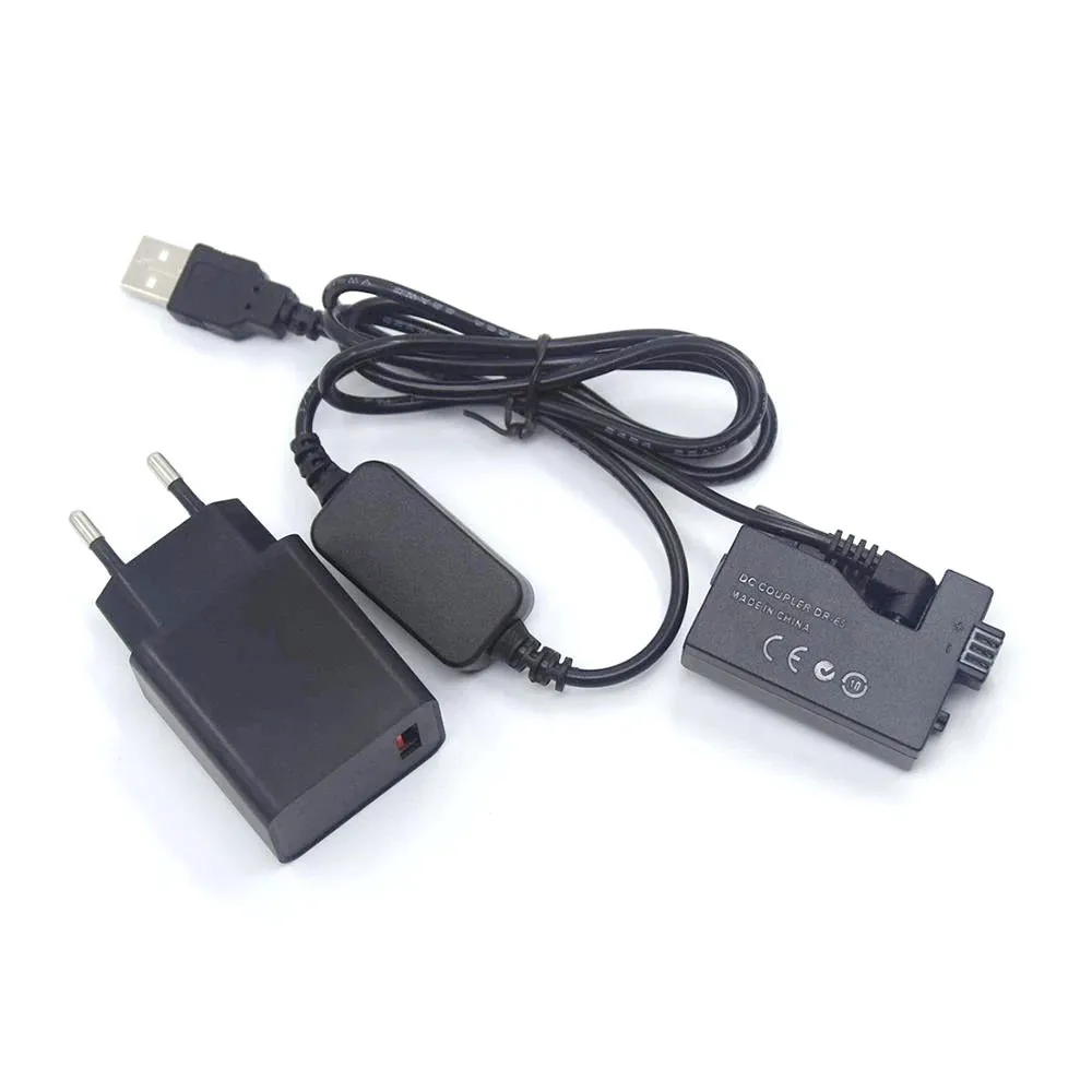 DR-E5 DC Coupler LP-E5 Dummy Battery+ACK-E5 Adapter USB Power Bank Cable+Quick Charger For Canon EOS 450D 500D 1000D XS XSi T1i