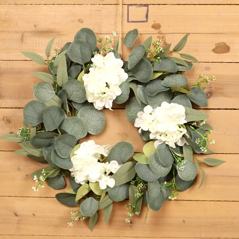 

1Set Artificial Summer Wreath with Hydrangea Flowers Hanging Home Wall Door Decoration Simulation Eucalyptus Garland