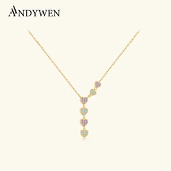 ANDYWEN 925 Sterling Silver Heart Long Pendant Light Blue Purple Zircon Necklace Special Women Fine Jewelry For New Year Gift