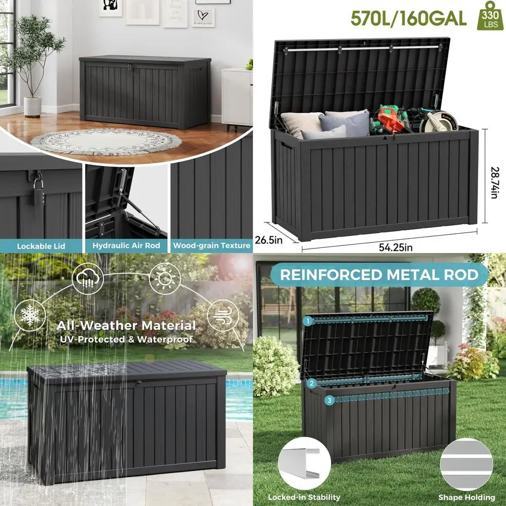 

Weatherproof Resin Deck Box with Lockable Lid - 160 Gallon Capacity (Black)