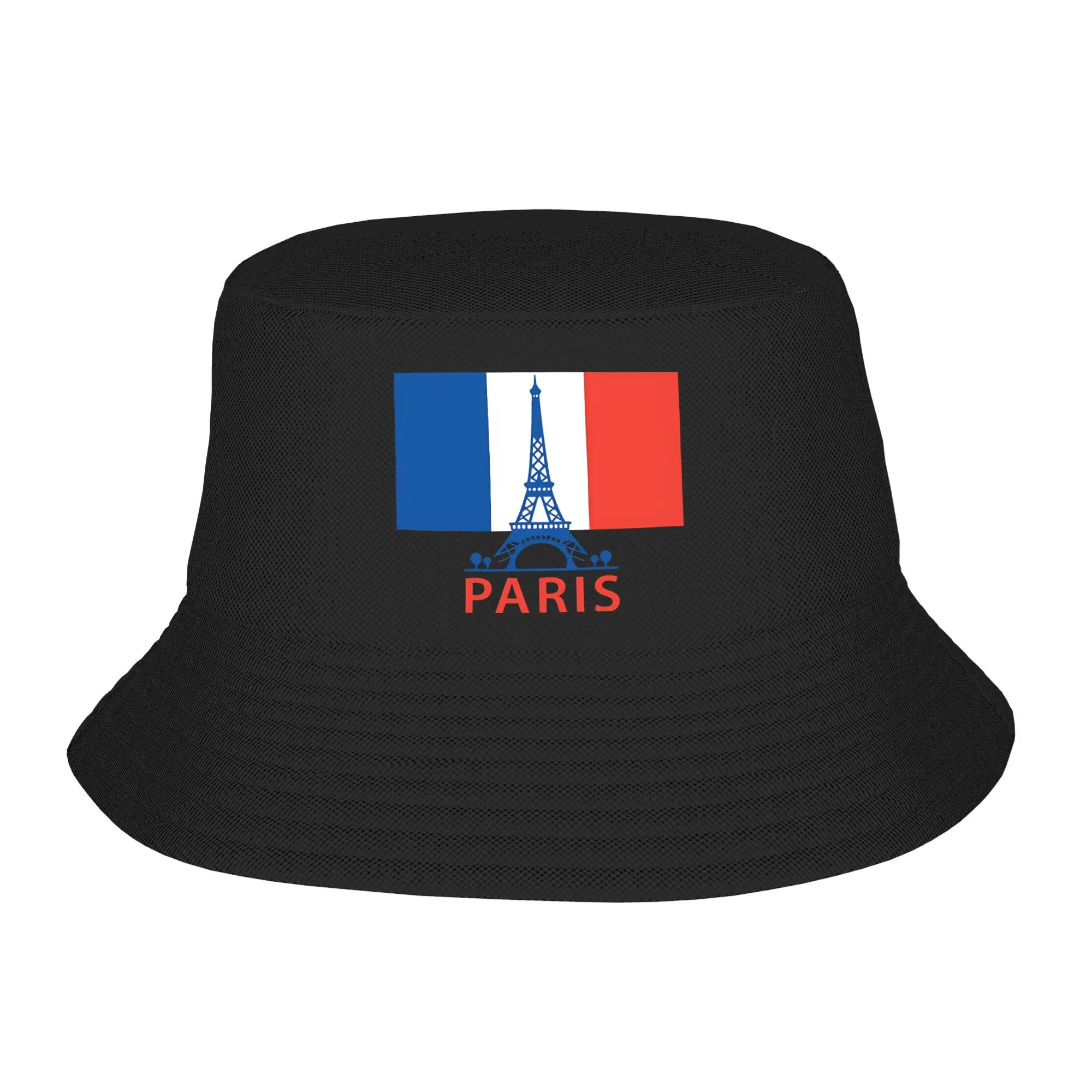 Paris Eiffel Tower And French Flag  Bucket Hat Spring Fisherman Hats For Men Women Portable Hunting Caps Streetwear Sun Hats