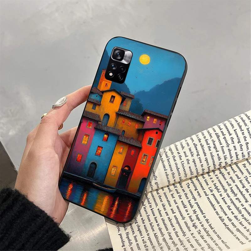 

Phone Case For Xiaomi Redmi note 14 Pro 14 13 12 11 10 Pro 14S 12S 11S Redmi 14C 13C 10 House Night Light Moon Scenery