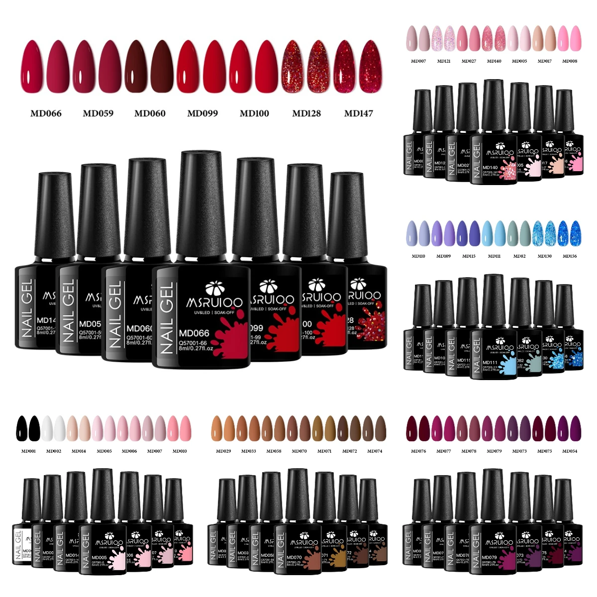 

MSRUIOO 7 шт./компл. гель-лак для дизайна ногтей, всесезонный маникюр для ногтей, дизайн «сделай сам», УФ/светодиодный полуперманентный лак, комплект для украшения ногтей