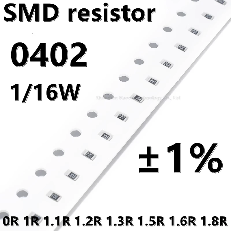 Resistencia SMD 100, 0402 SMD, 1% 0R, 1R, 1,1r, 1,2r, 1,3r, 1,5r, 1,6r, 1,8r, 1/16W, piezas