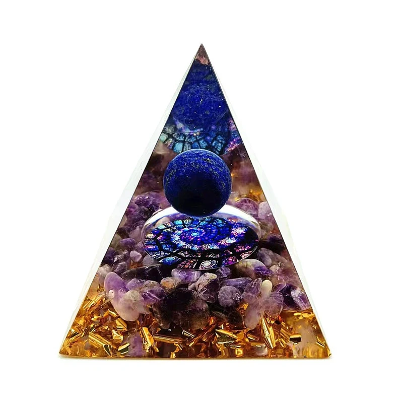 Orgonite Pyramid Mold Amethyst Peridot Healing Crystal Energy Pyramid EMF Protection Meditation Tool Home Decor