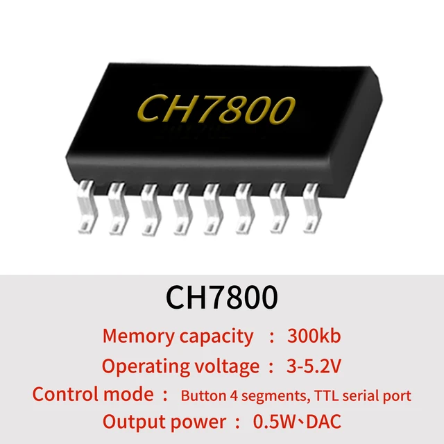 Moduł Chip głosowe, Chip do playbordu dźwięku CH7800 z programowalnym sterowaniem portem szeregowym UART 9600 z szybkością transmisji USB do pobrania 4 porty IO