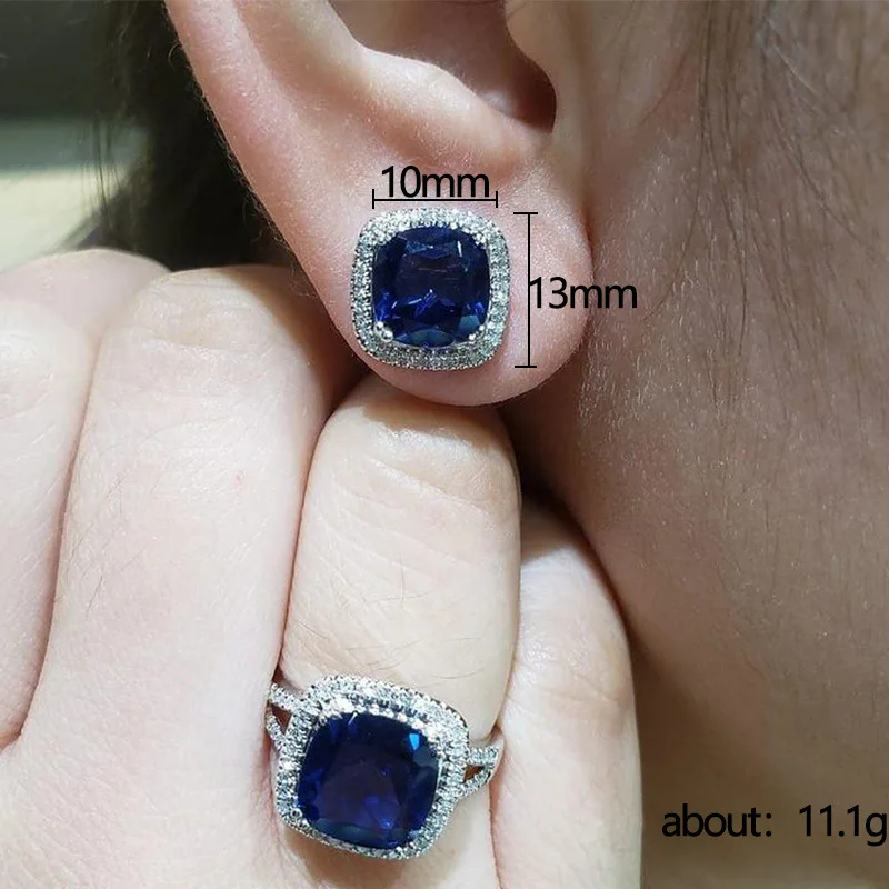 Classic Female Rings 925 Sterling Silver Square Blue Zircon Finger Rings for Women Geometric Cubic Zircon Crystal Party Jewelry