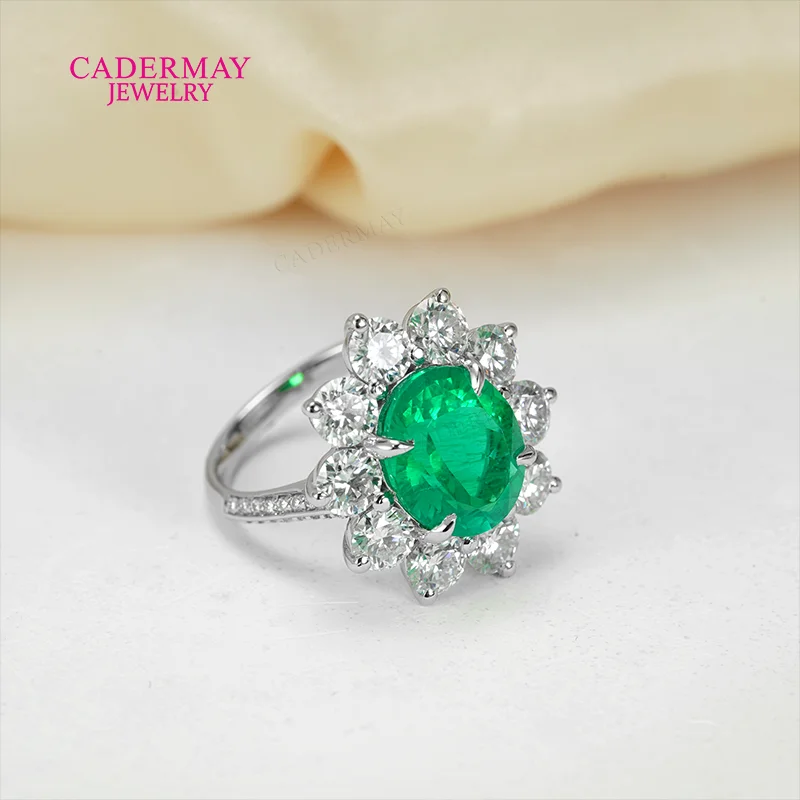 Customized 925 Silver 10x12mm Oval Cut Lab Emerald Ring Halo Moissanite Engagement Ring Emerald Ring Women Gift Party view 4