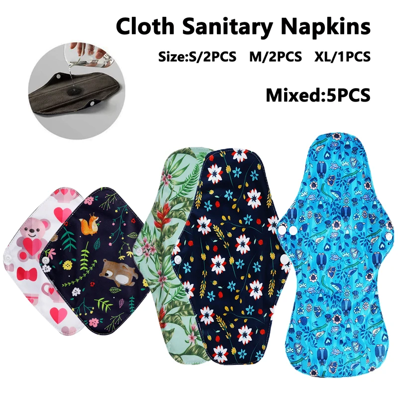 

5Pcs Reusable Menstrual Pads Bamboo Charcoal Sanitary Napkins Bamboo Fiber Cloth Pads Washable Panty Liners Women's Daily Towel