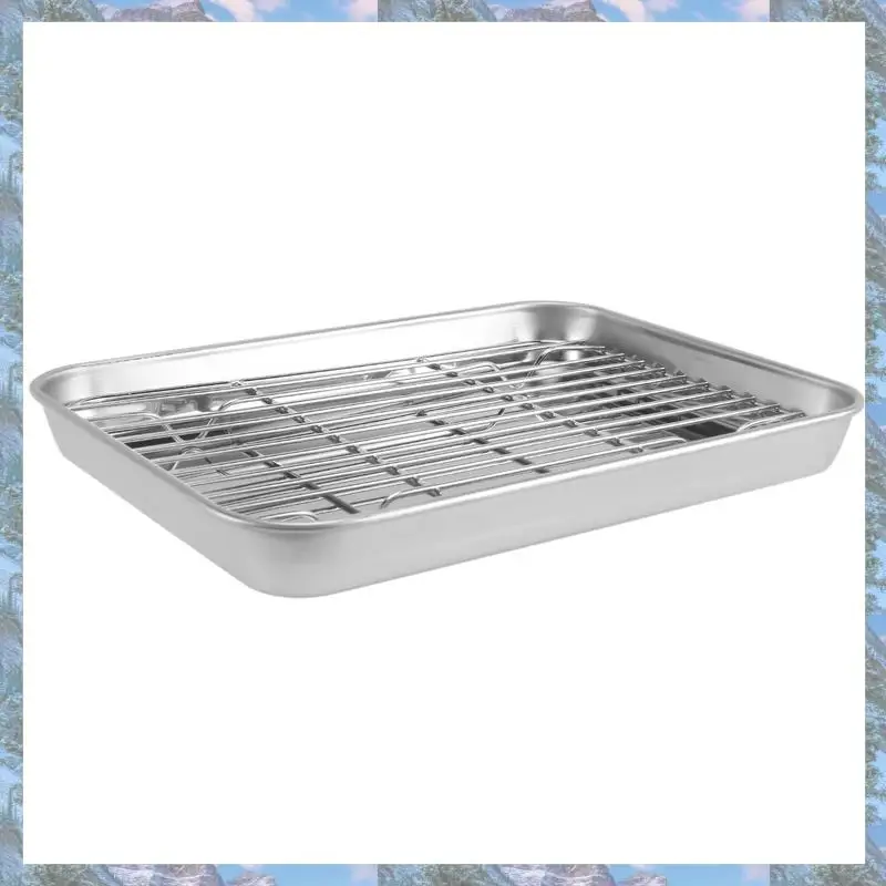 

Flash Trend 3Pcs 9 Inch Toaster Oven Tray And Rack Set, Small Stainless Steel Baking Pan With Cooling Rack