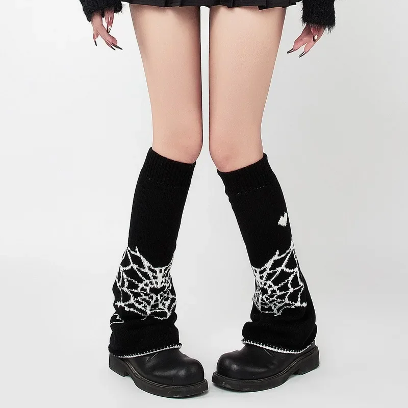 

2024 New Vintage Women's Gothic Cobweb Leg Warmers Lady Japanese Harajuku Knitted Flare Leg Warmer Autumn Winter Punk Long Socks