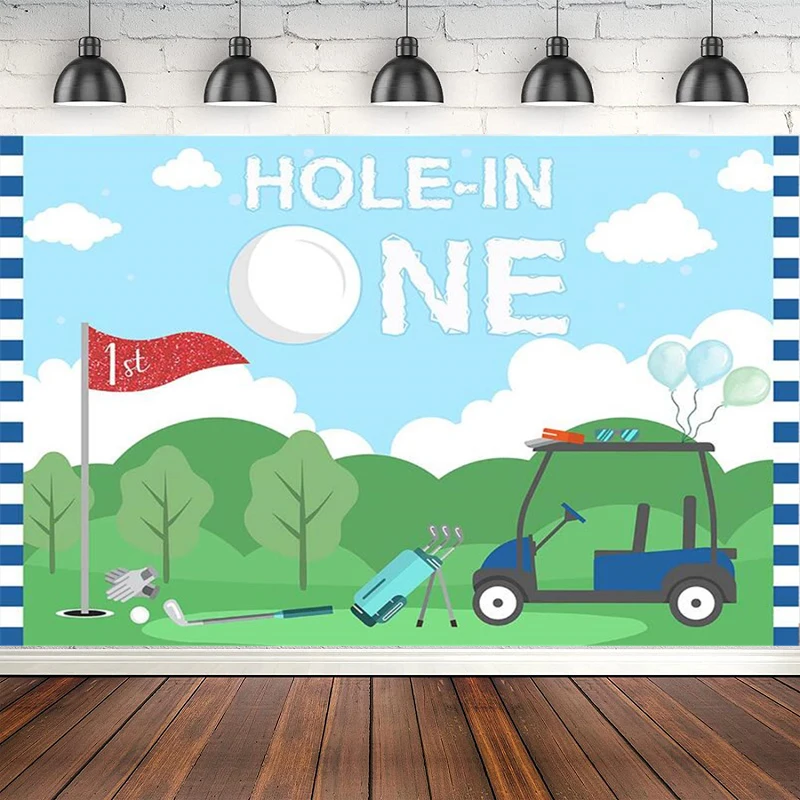 

Sports Boy 1st Party Birthday Photography Backdrop Golf Balloon Decor Newborn Baby Shower Poster Background Photo Studio Banner