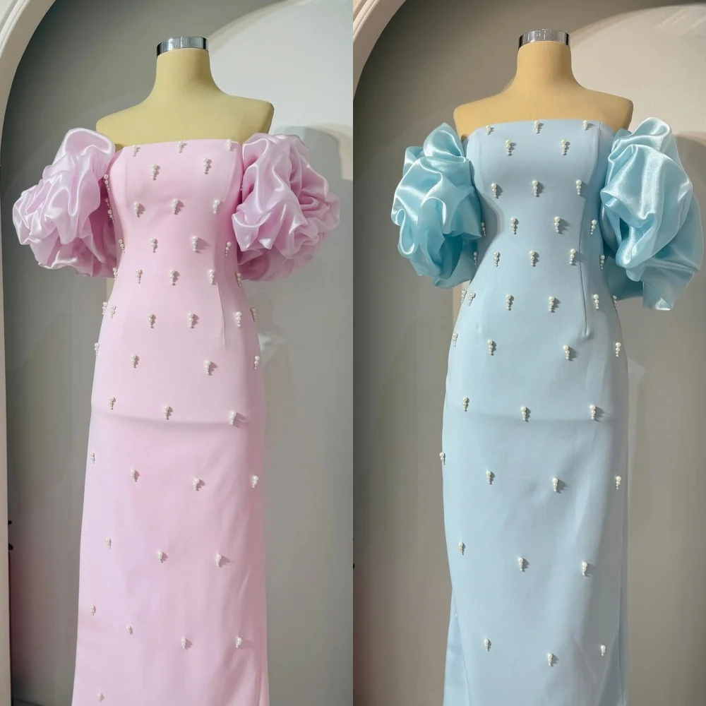 Customized Jersey Beading Ruched Clubbing A-line Off-the-shoulder Bespoke Occasion Gown Midi Dresses