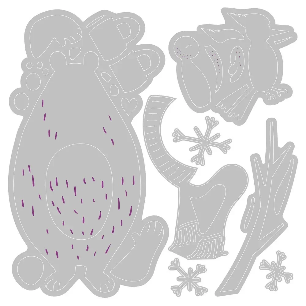 2023 New Christmas Animal Scarf Bear Branches Bird Metal Cutting Dies For Making Festival Greeting Card Scrapbooking No Stamps