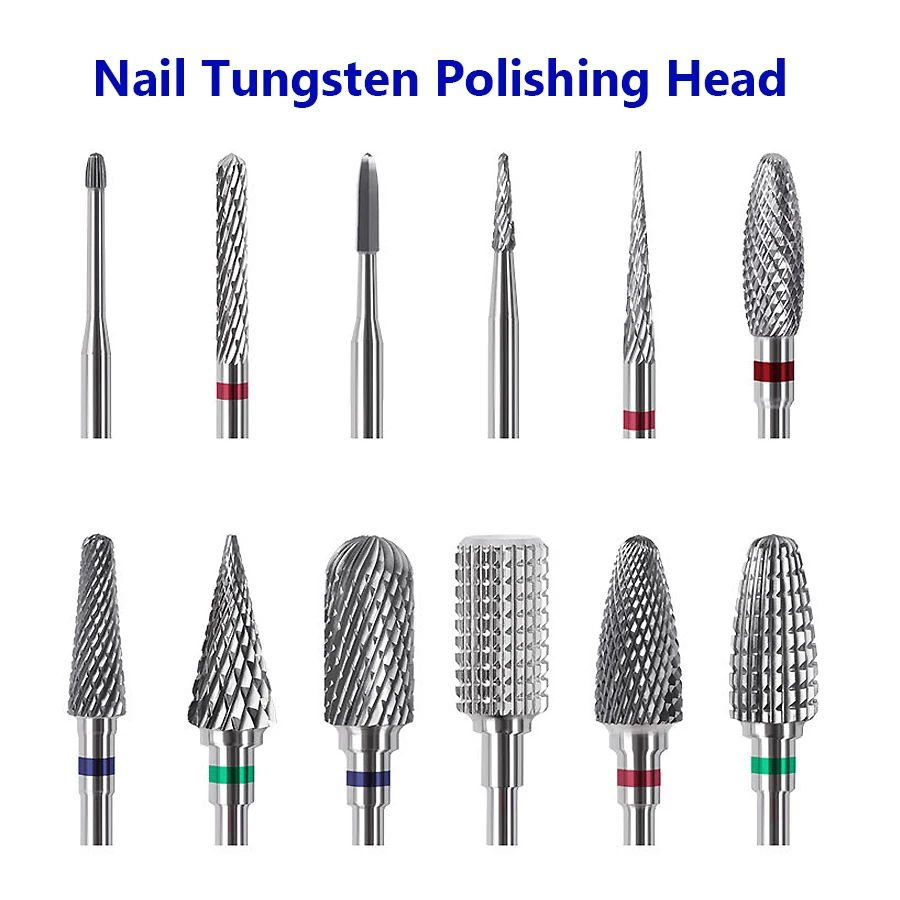 Tungsten Carbide Polishing Heads for Nail Removal and Buffing, Nail Drill Bits, Grinding Bits for Nail Art Manicure