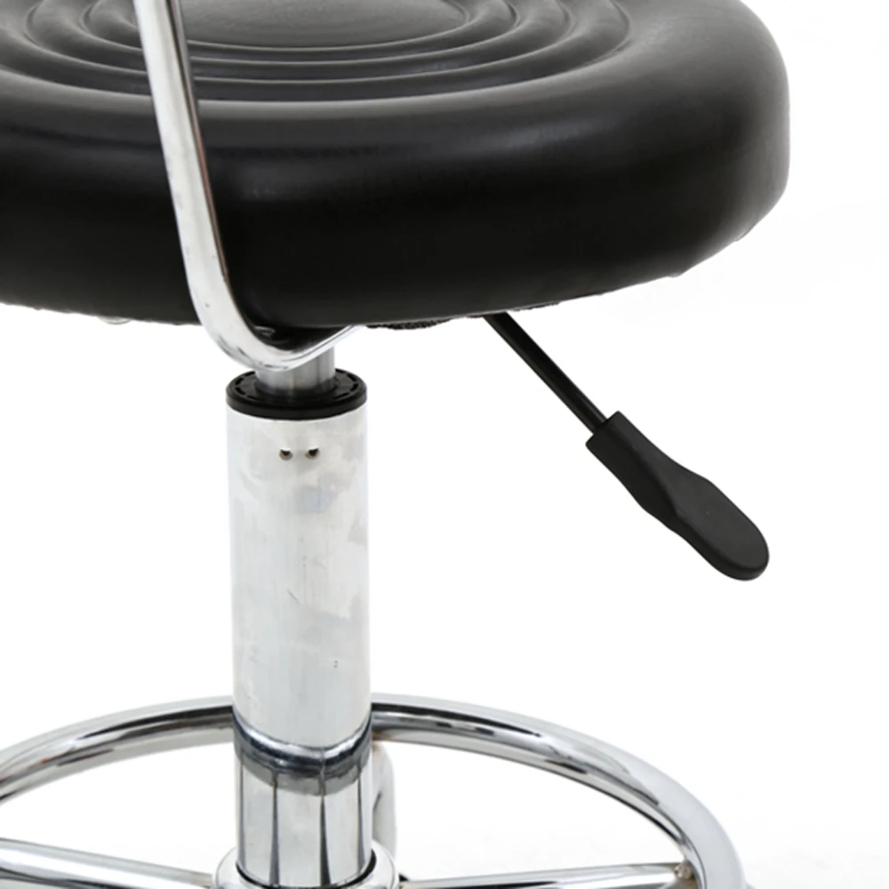 Round Shape Adjustable Salon Stool With Back And Line Black Bar Furniture