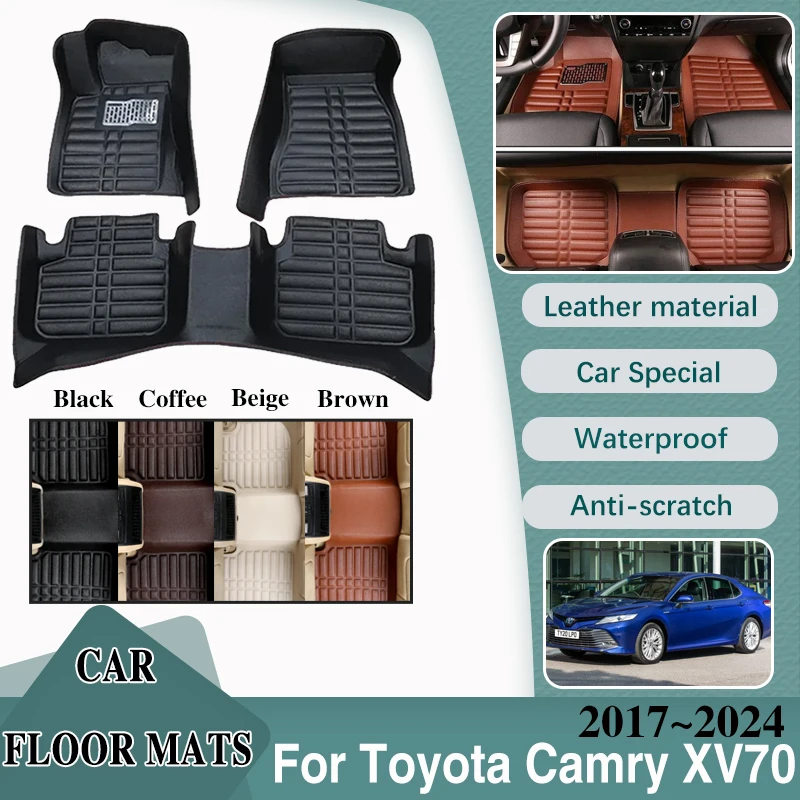 

For Toyota Camry XV70 2017~2024 Car Foot Parts Custom Floor Mats LHD Leather Panel Liner Carpets Inner Rug Interior Accessories