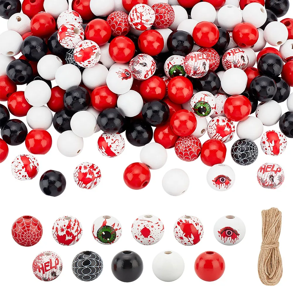 DIY Pendant Decoration Making Kit Including Jute Cord Wood Round with Eye Web Beads Mixed Color 198Pcs/set