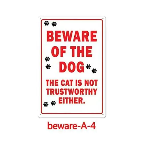 Metal Sign Plate Warn BewareOf Dog Cat NOT Trustworthy Farm Yard Gate Wall Decal