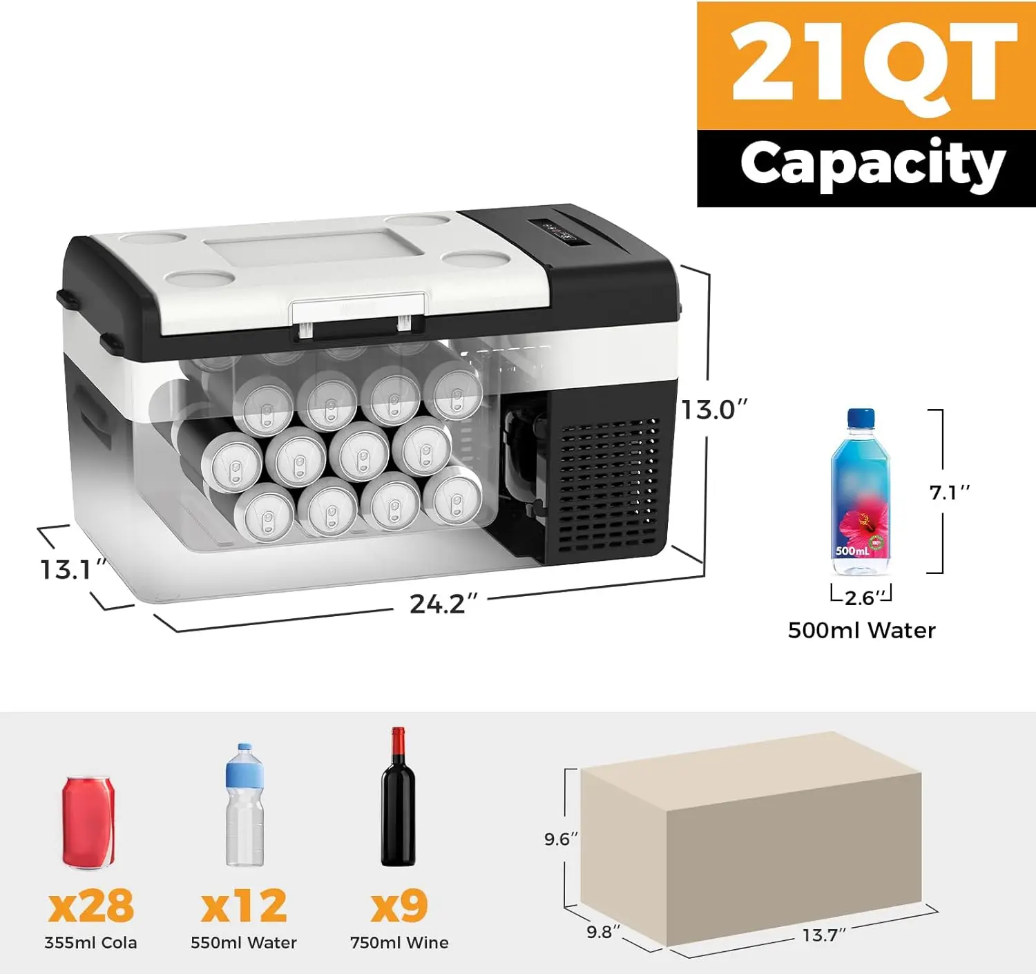 Portable 12V Compressor Refrigerator Freezer, 21QT Car Fridge with Securing Straps, Electric Cooler for Truck RV SUV Van Camping Travel, -4℉ to 68℉ Temperature Control, Plug-in Cooler with 1-Year Warranty - view 5
