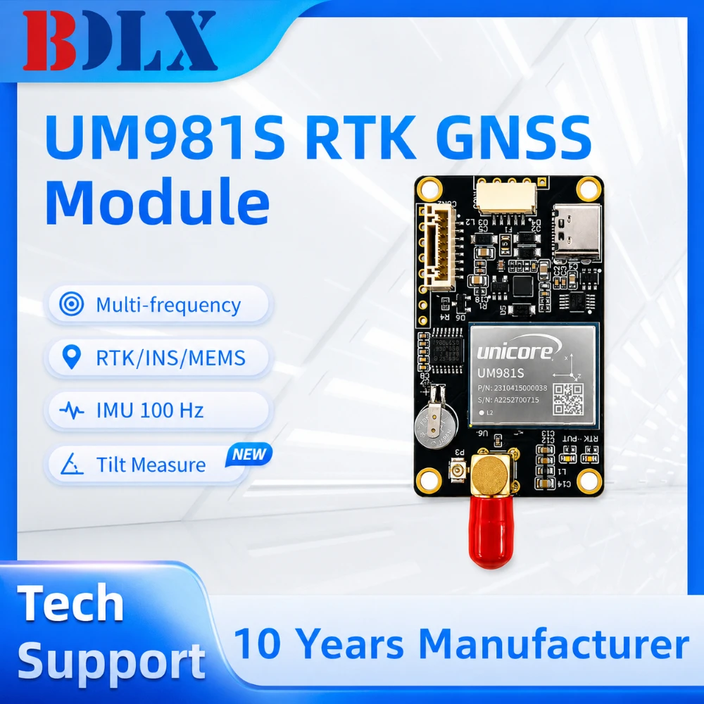 Módulo GNSS RTK UM981S con IMU e INS, Placa de Topografía con Inclinómetro, Receptor GPS BDS Multifrecuencia con Posicionamiento Centimétrico para Topografía y GIS