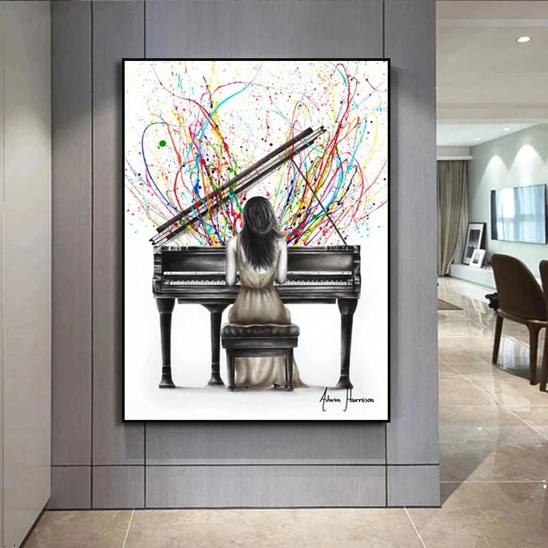 1pc frameless Canvas Painting Abstract Piano Guitar Violin Phonograph Poster Prints Vintage Canvas Painting Wall Art Picture for