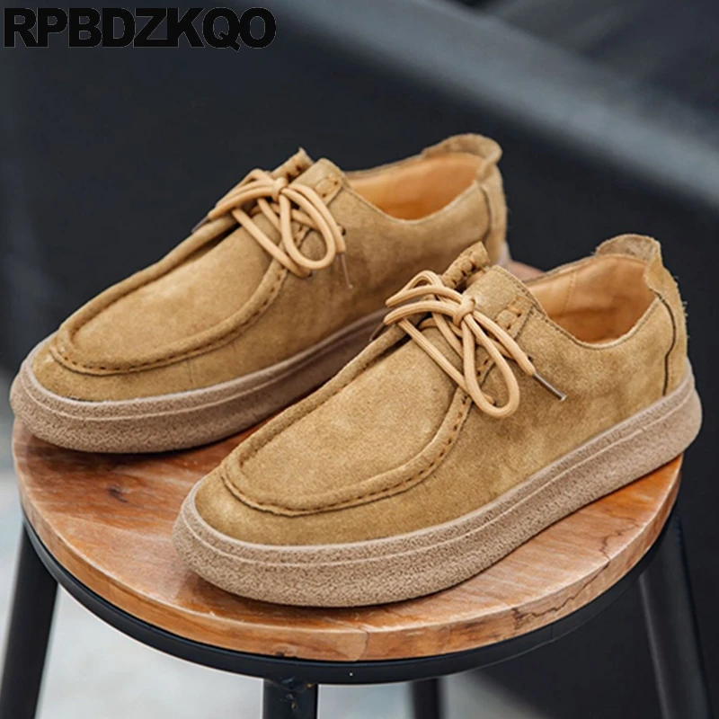 Trainers Casual Skate Shoes Round Toe Lace Up Athletic Flats Trending Sneakers Suede Breathable Men Wallabees Sport Brown Spring