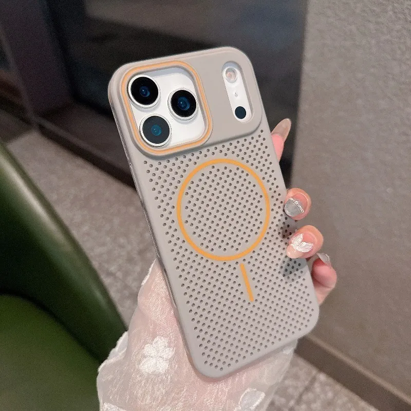 For IPhone 15 Pro Max Breathable Case Fine Ring Magnetic Attraction New Color Blocking Protective Cover