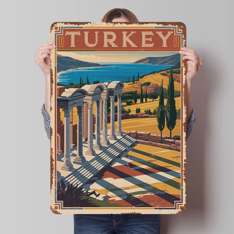 Vintage Turkey Travel Tinplate Poster Custom Wall Art Vintage Metal Signs Retro Tin Plaque for Living Room Decoration Desk Decor