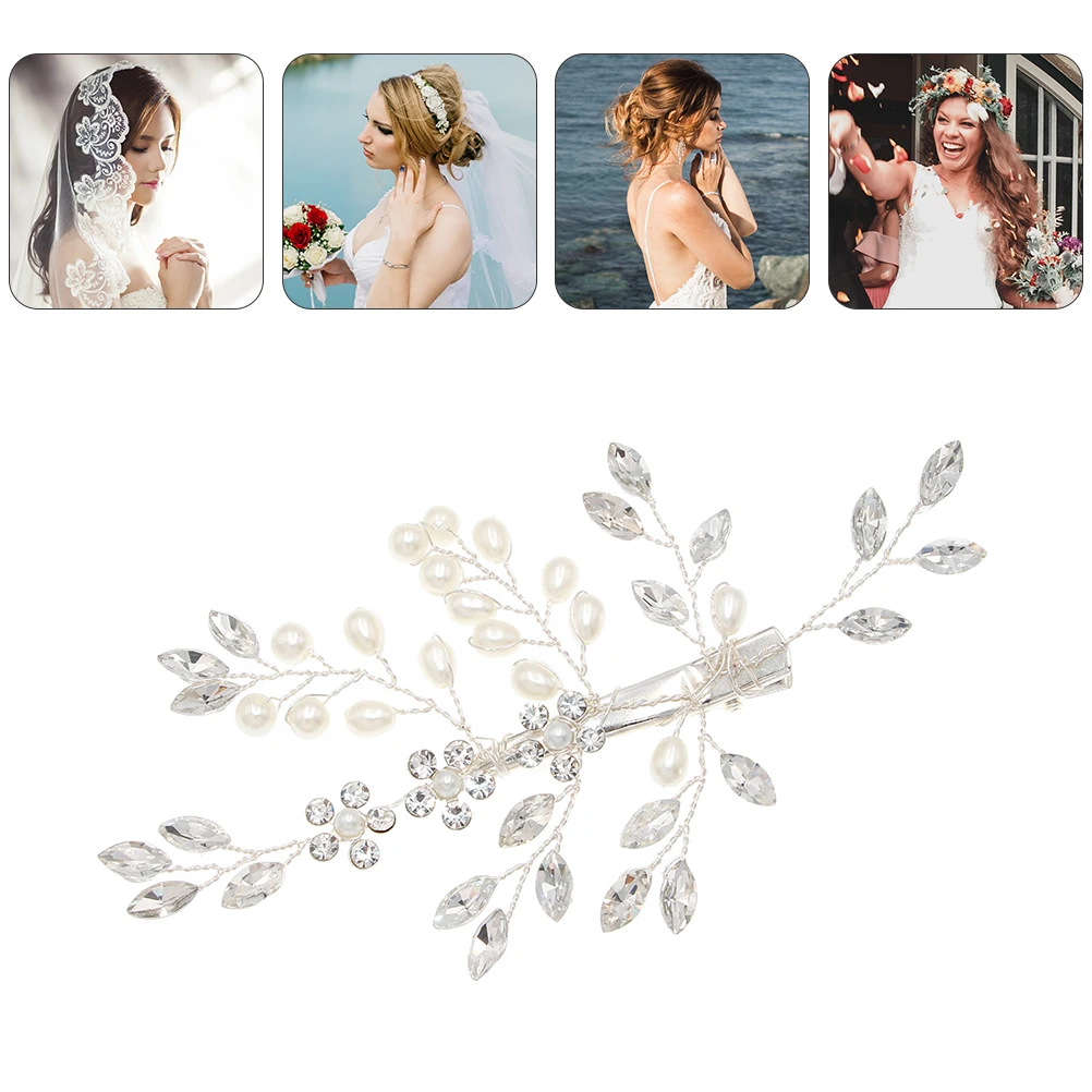 

Pearl Hair Clips Women Headdress Crystal Style Bridal Accessories Lightweight Durable Alloy Material Wedding