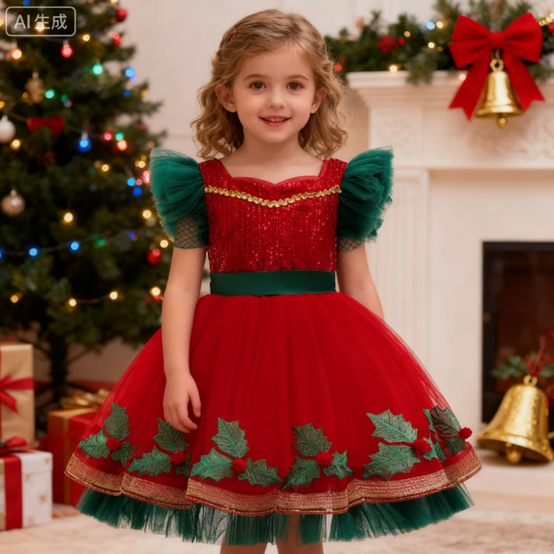Christmas Dress For Girls Tulle Princess Dress Elegant Christmas Party New Year Dress For Girls Birthday Wedding Pageant Gown