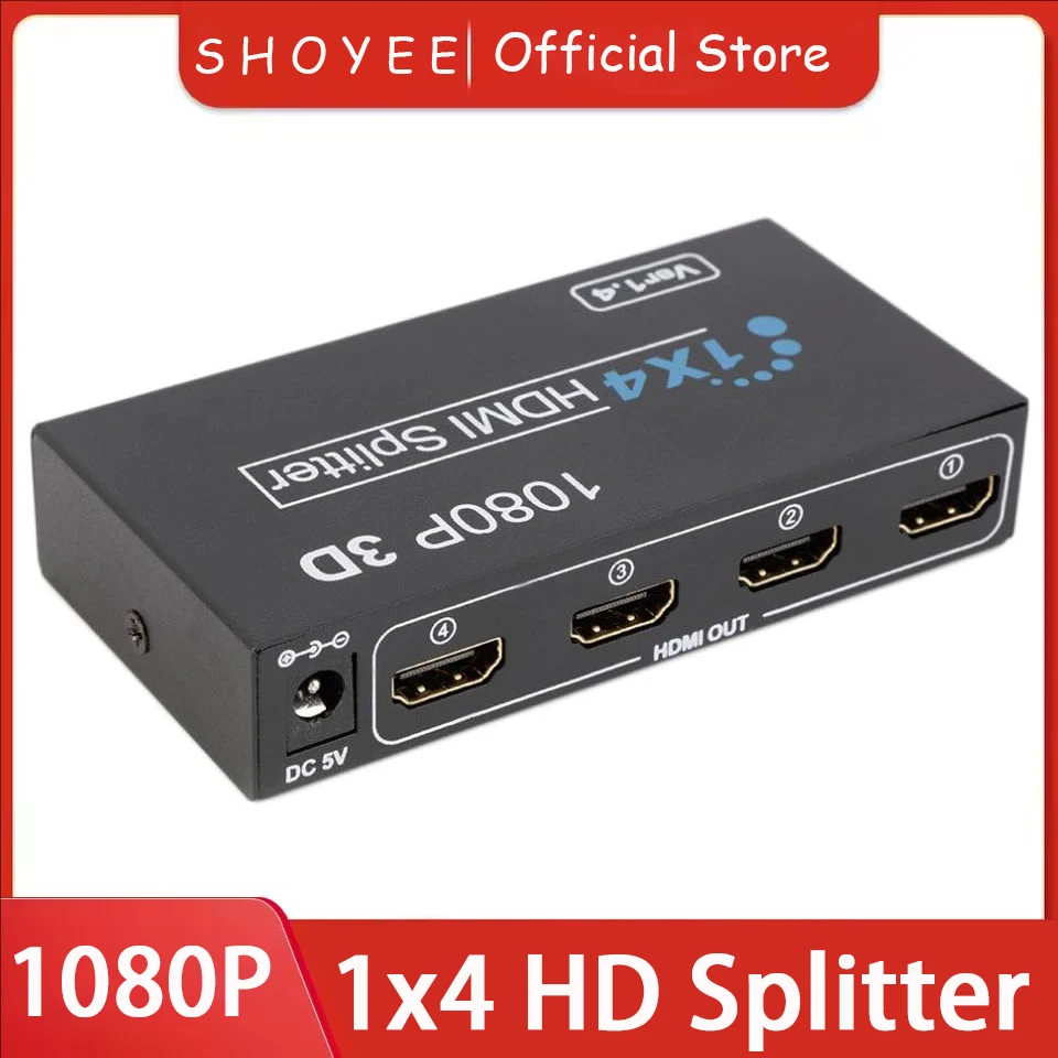 HD-kompatibler Splitter 1x4 HDMI Video Splitter Verstärker 1 in 4 Out Full HD 1080P HD Verteiler Adapter für PS4 PC HDTV Box
