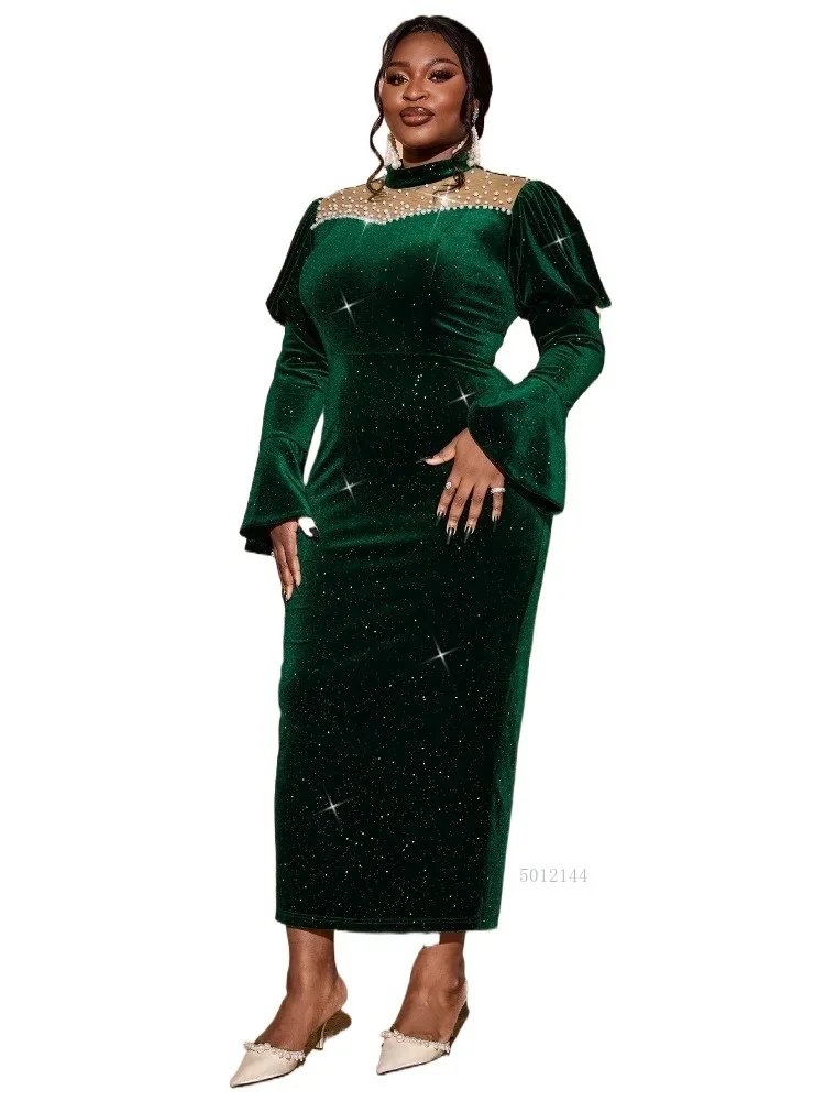 

2026 Autumn Women's Clothing African Wedding Party Ball Evening Dress Diamond Hot Stamping Wrinkle Maxi Office Women's Clothing