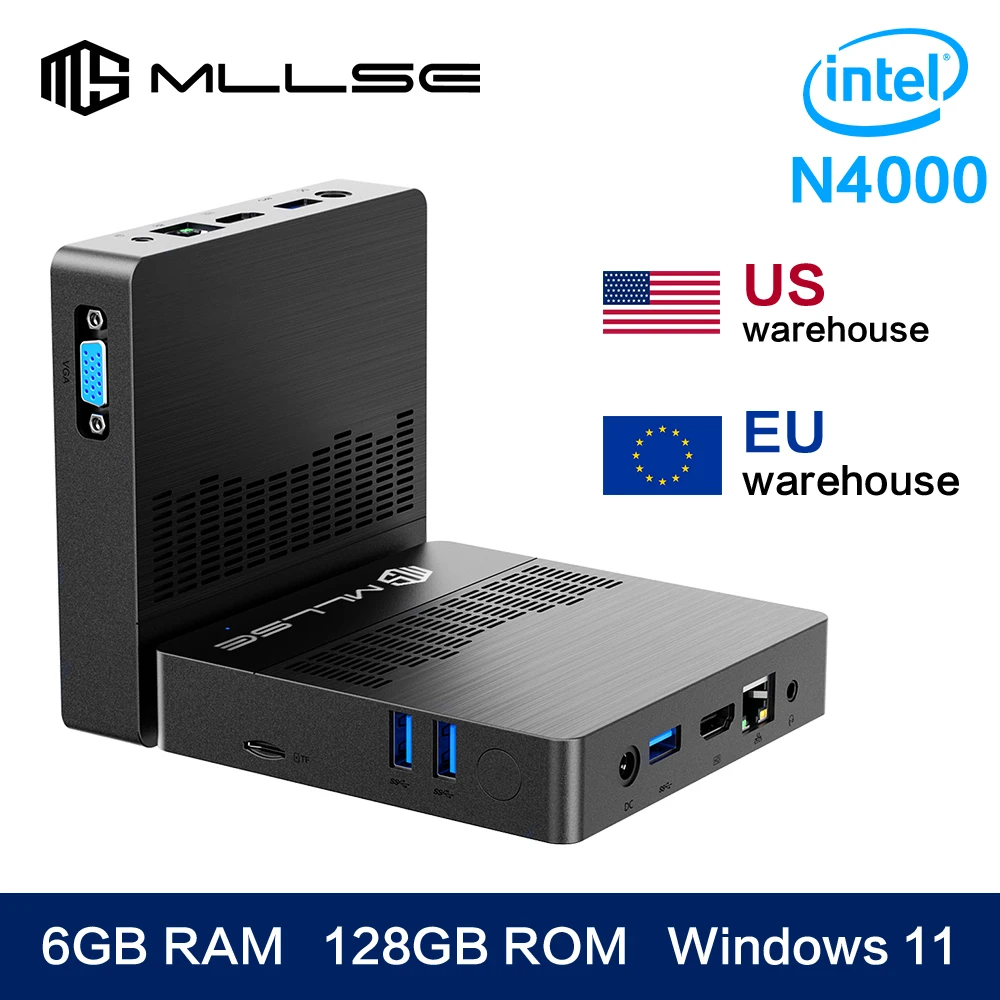 MLLSE Mini PC M2 Air Intel Gemini Lake N4000 Windows 11 6GB RAM 128GB ROM Dual-Band WiFi Bluetooth USB Mini Computer
