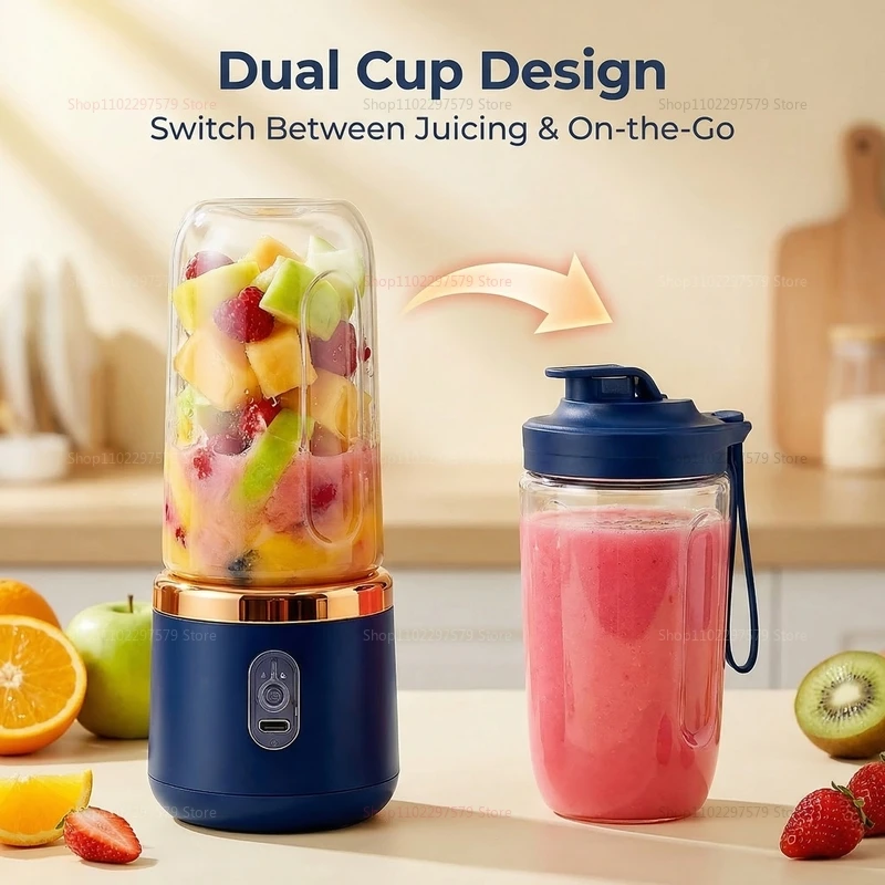 Doppelbecher Multifunktions-USB-Fruchtmixer Tragbarer Elektrischer Entsafter Mixer Fruchtentsafter Becher Lebensmittel-Milchshake-Saftbereiter