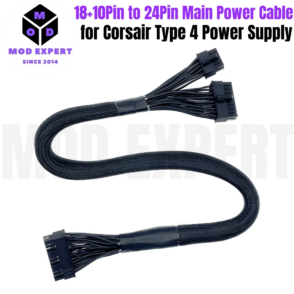 

For Corsair SF750, SF600, SF450 Type 4 Modular PSU, 18+10Pin to 24Pin ATX Motherboard Main Power Cable, Sleeved Net, 18AWG 60 CM
