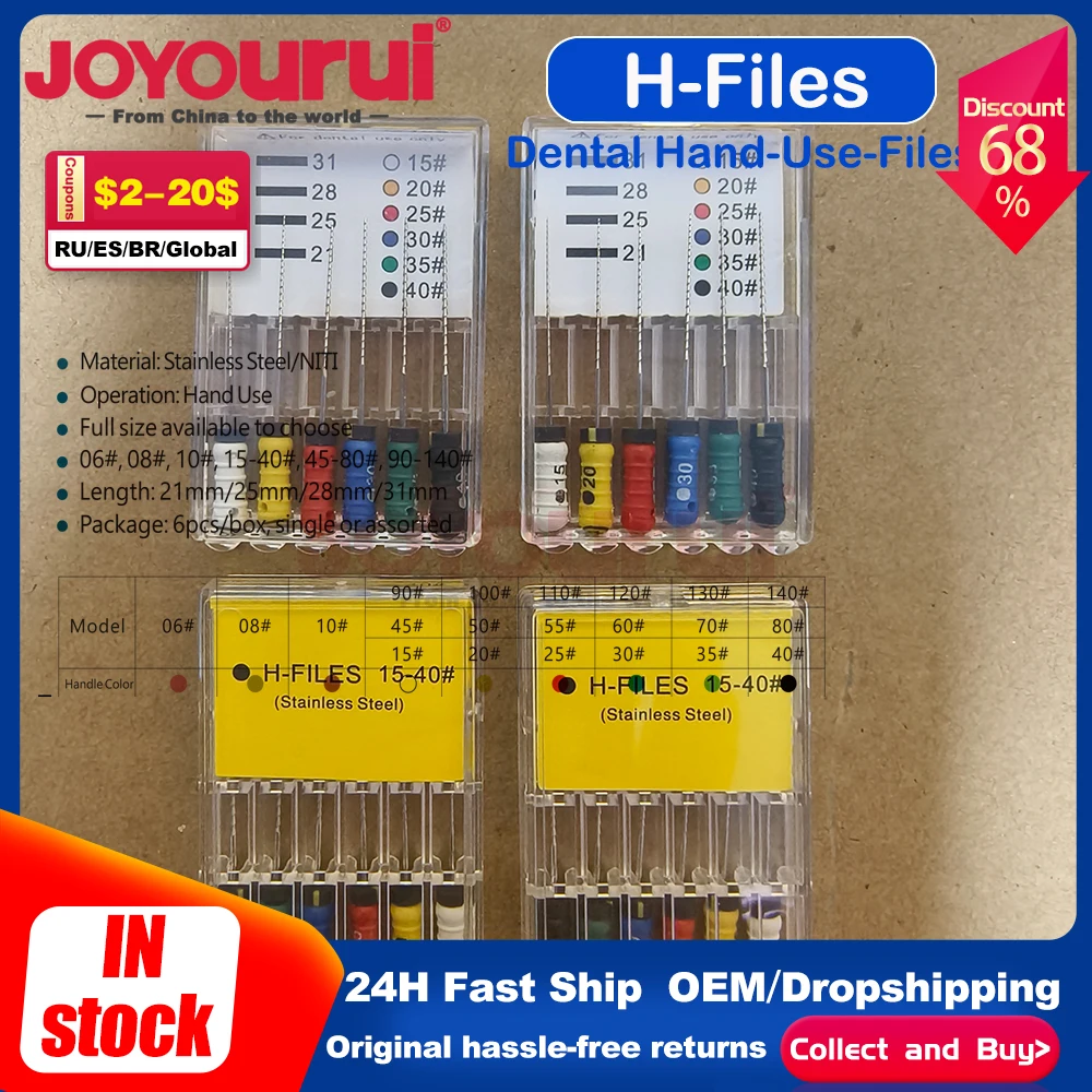 

6Pcs/Pack Dental H Files Stainless Steel Endodontic Root Canal Files Dentist Tools Dental Lab Instruments 21mm/25mm dentales