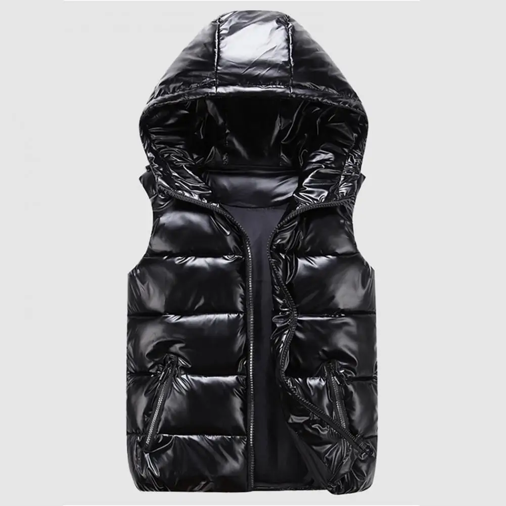 Women Men Winter Bright Color Vest Coat Hooded Sleeveless Pockets Design Zipper Placket Down Padded Windbreaker Down Padded Coat