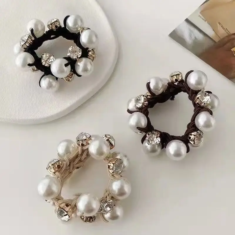 3 szt. Gumek do włosów z perłami i brokatowymi cyrkoniami, retro scrunchies dla kobiet — zdjęcie 6