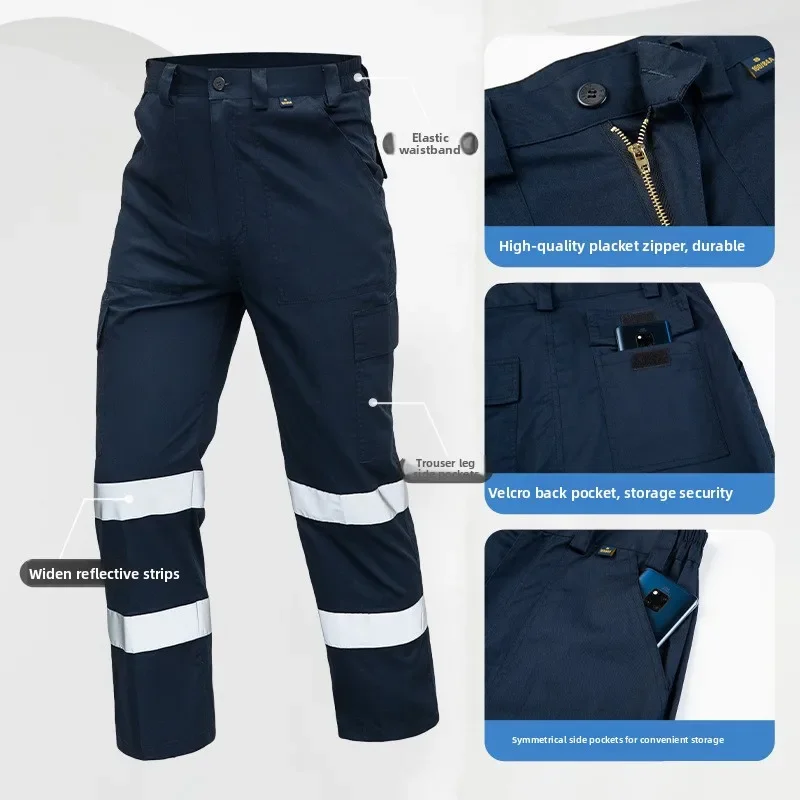 Men's Reflective Strip Construction Site Pants Loose Labor Protection Work Trousers Reflective Safety Equipment