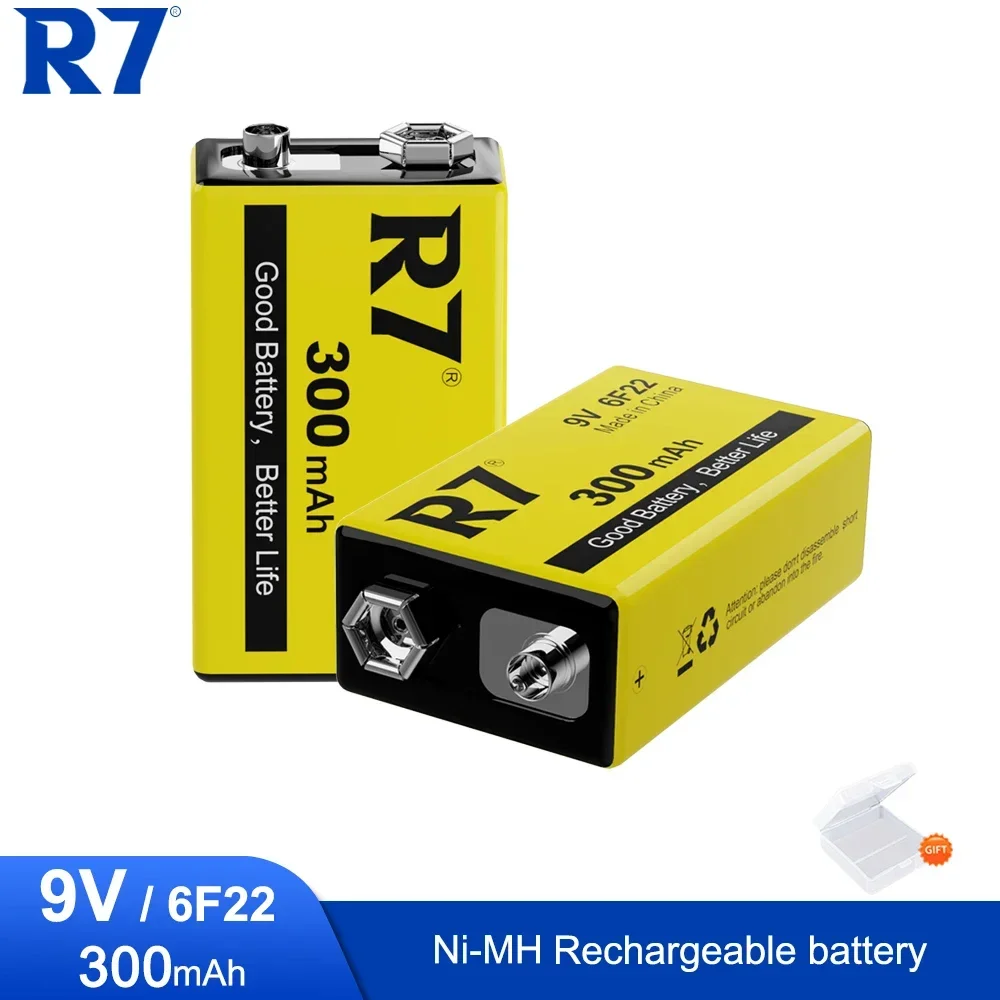 R7 9V nimh battery 9 Volt Ni-MH Rechargeable 9v Battery 300mAh 6F22 Batteries 9V for metal detector microphone toy smoke alarm