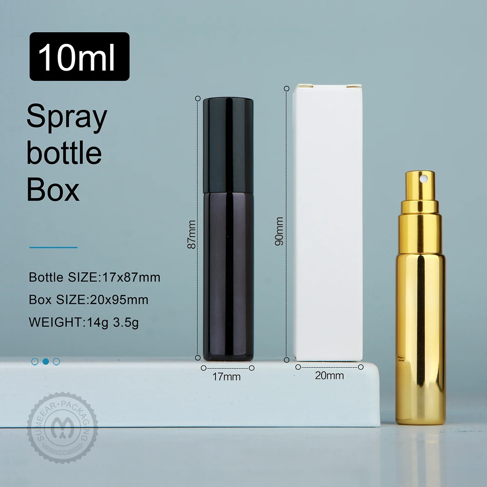 50/100 pieces 10ml Refillable Perfume Bottle and Box Portable UV Glass With Aluminum Atomizer Spray Bottles Sample