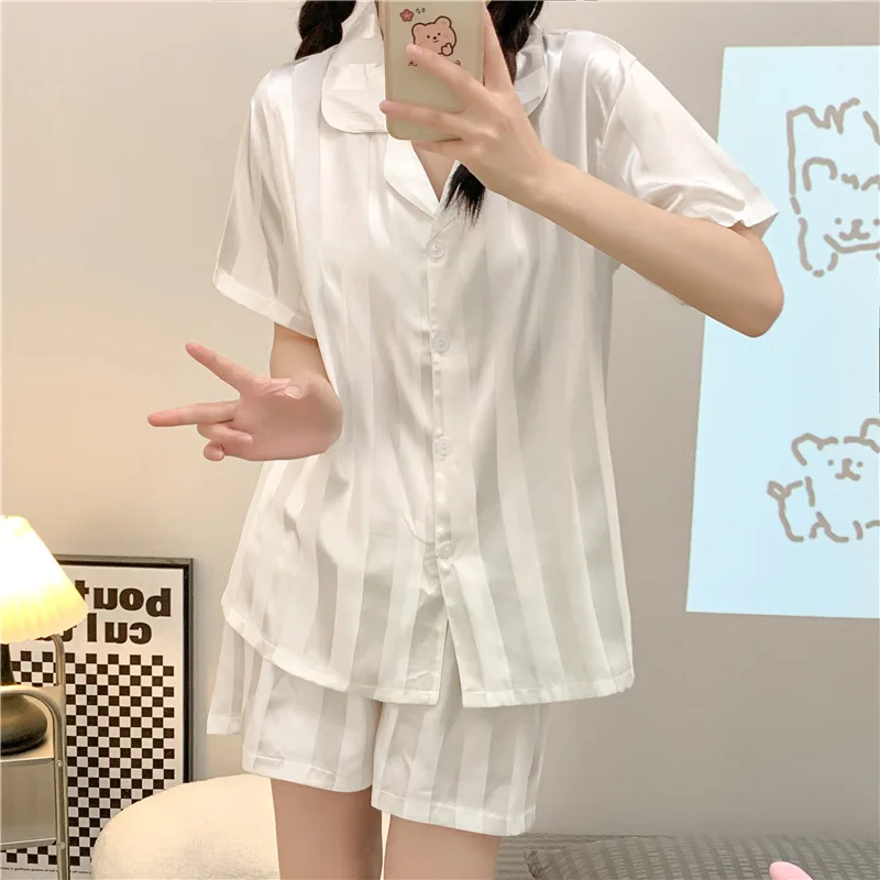 Women\'s New Ice Silk Pajamas Homewear Suit Summer Thin Section Short-Sleeved Shorts Simulation Silk Leisure Homewear Suit